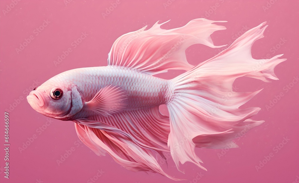 Pink betta fish against a pink background. Generative AI.