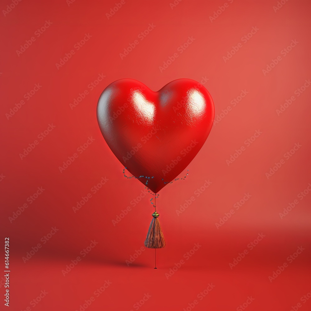 Beautiful banner Heart Valentines Day love image red ball. Background Generative Ai