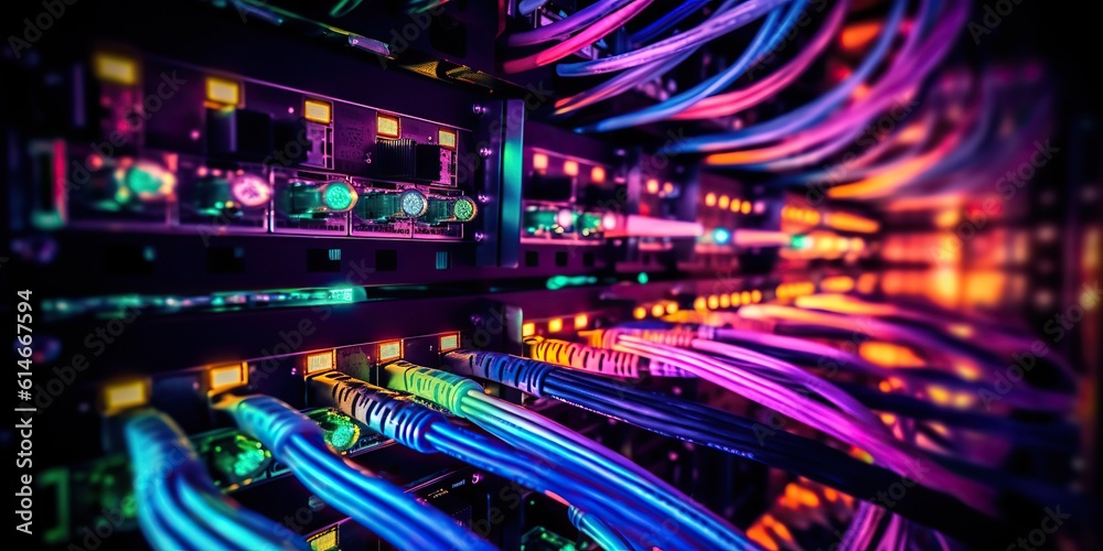AI Generated. AI Generative. Servers connection with Fiber optic cable switch internet pc technology pc Graphic Art AI Generated. AI Generative. Servers connection with Fiber optic cable switch internet pc technology pc Graphic Art