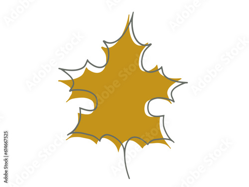 Autumn yellow branch with leaves with a gray outline. Isolated vector element on a white background. Maple leaf