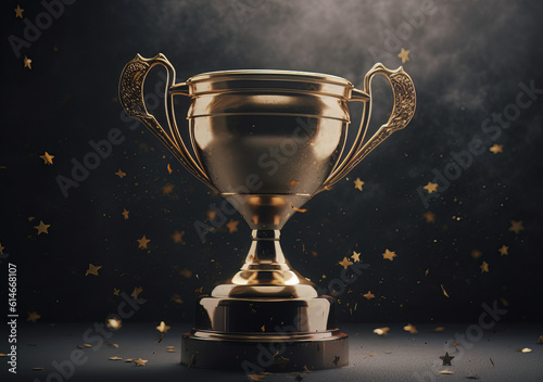 golden trophy and stars on a beige background, in the style of 3d, miniature core © Tn