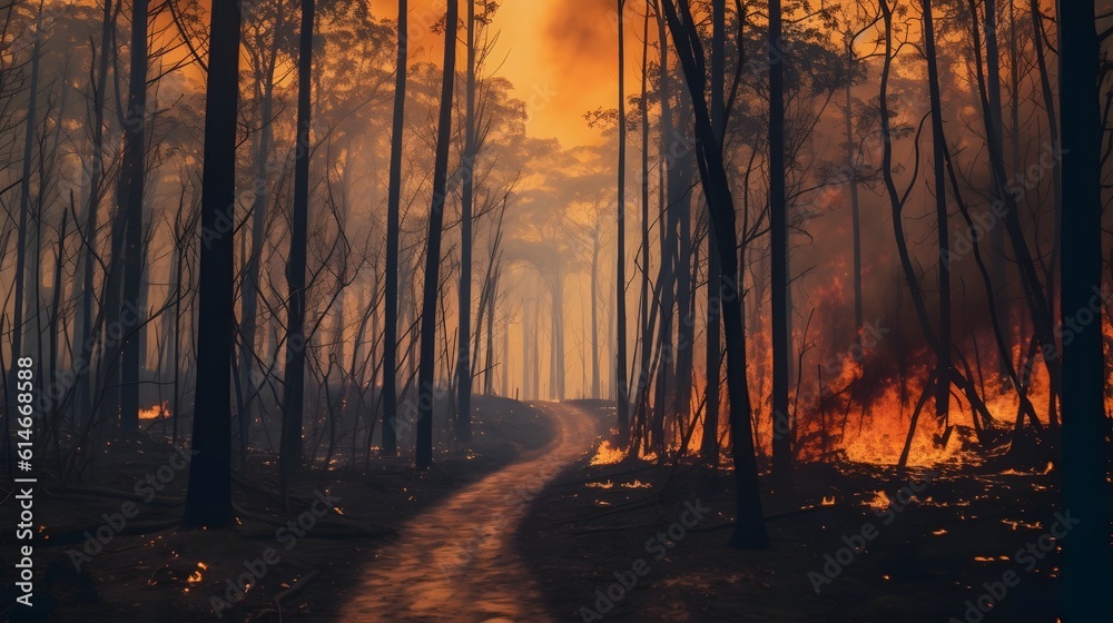 Large flames of forest fire