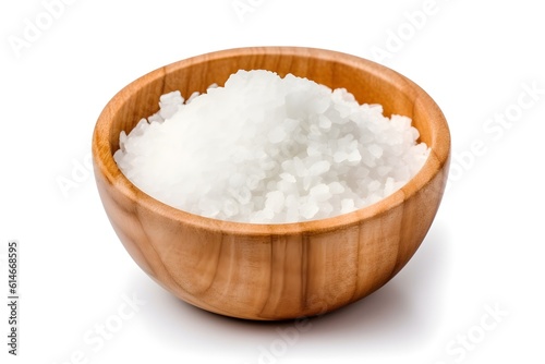 salt on wooden bowl
