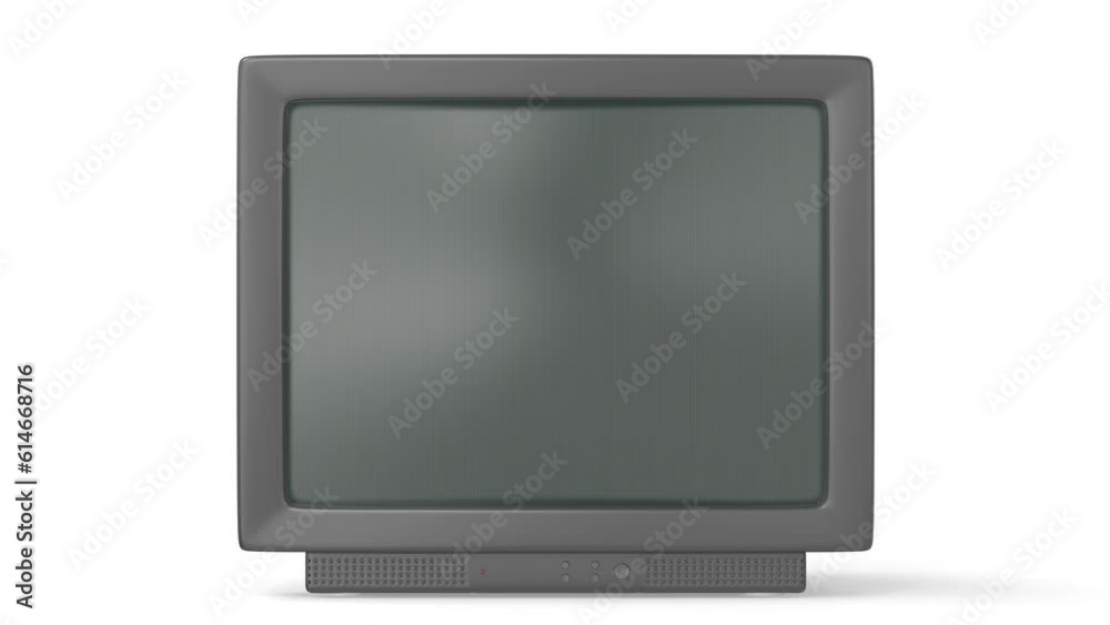 Old CRT TV with empty screen on white background