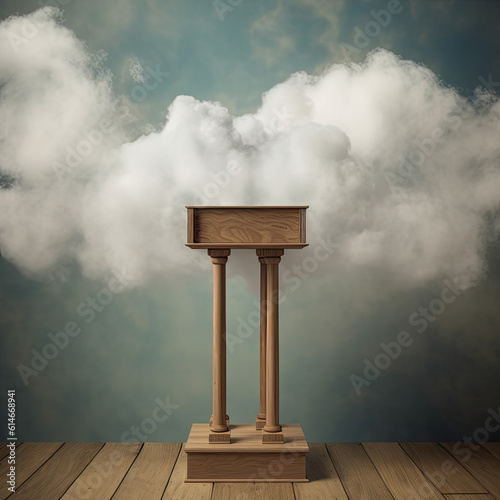 Stand Out with Wooden Podium on an Ethereal Cloudscape