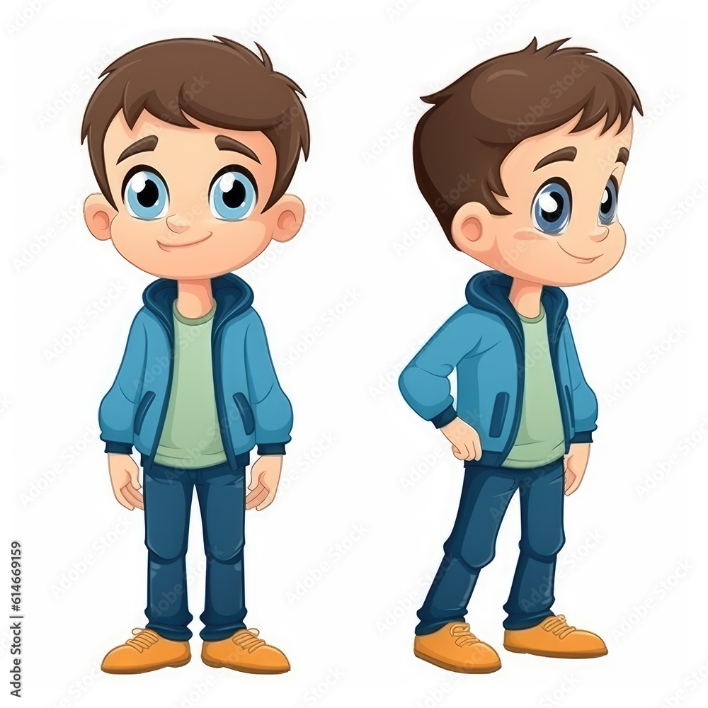 Cartoon funny little boy in different positions isolated on white background. Generative AI Cartoon funny little boy in different positions isolated on white background. Generative AI