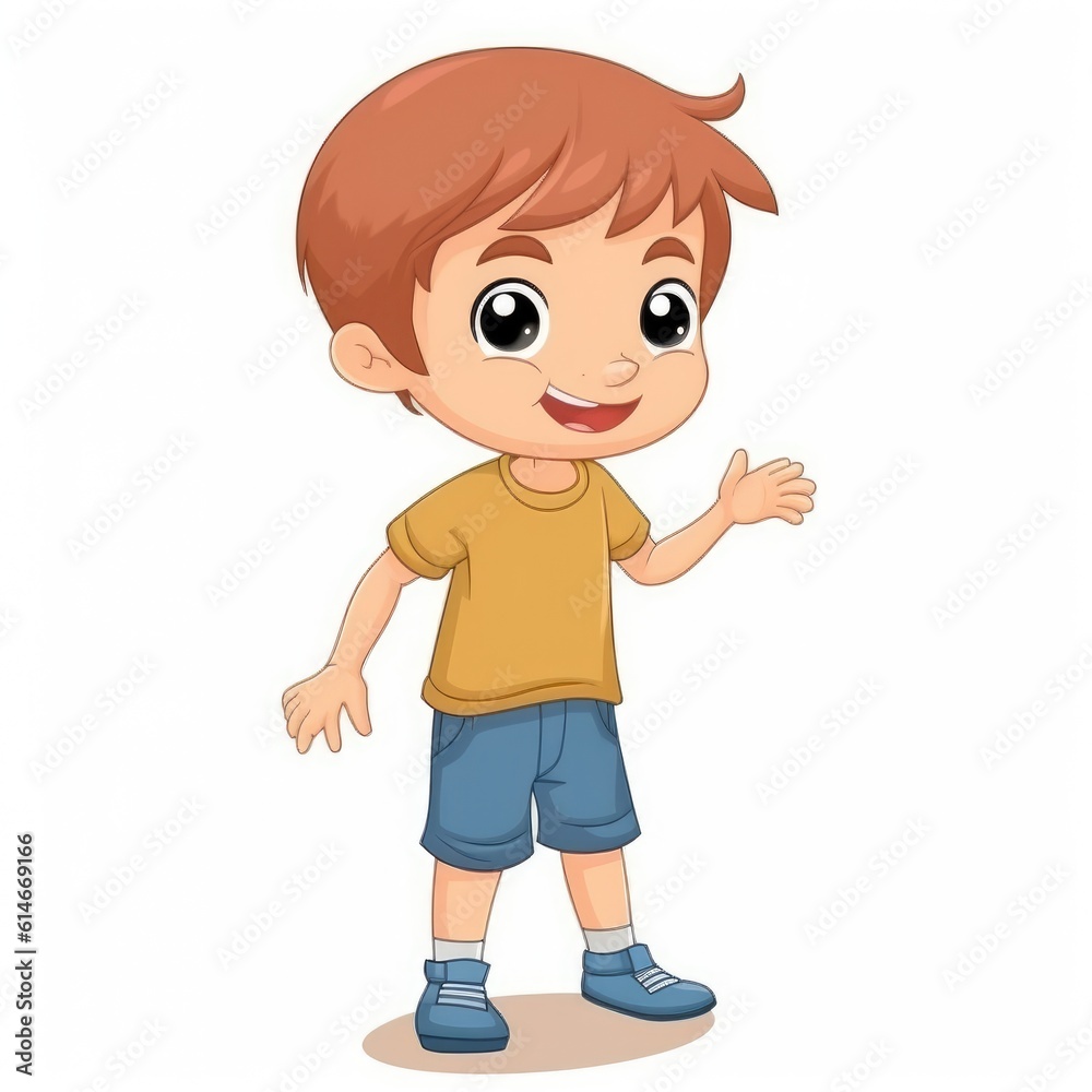 Cartoon funny little boy isolated on white background. Generative AI