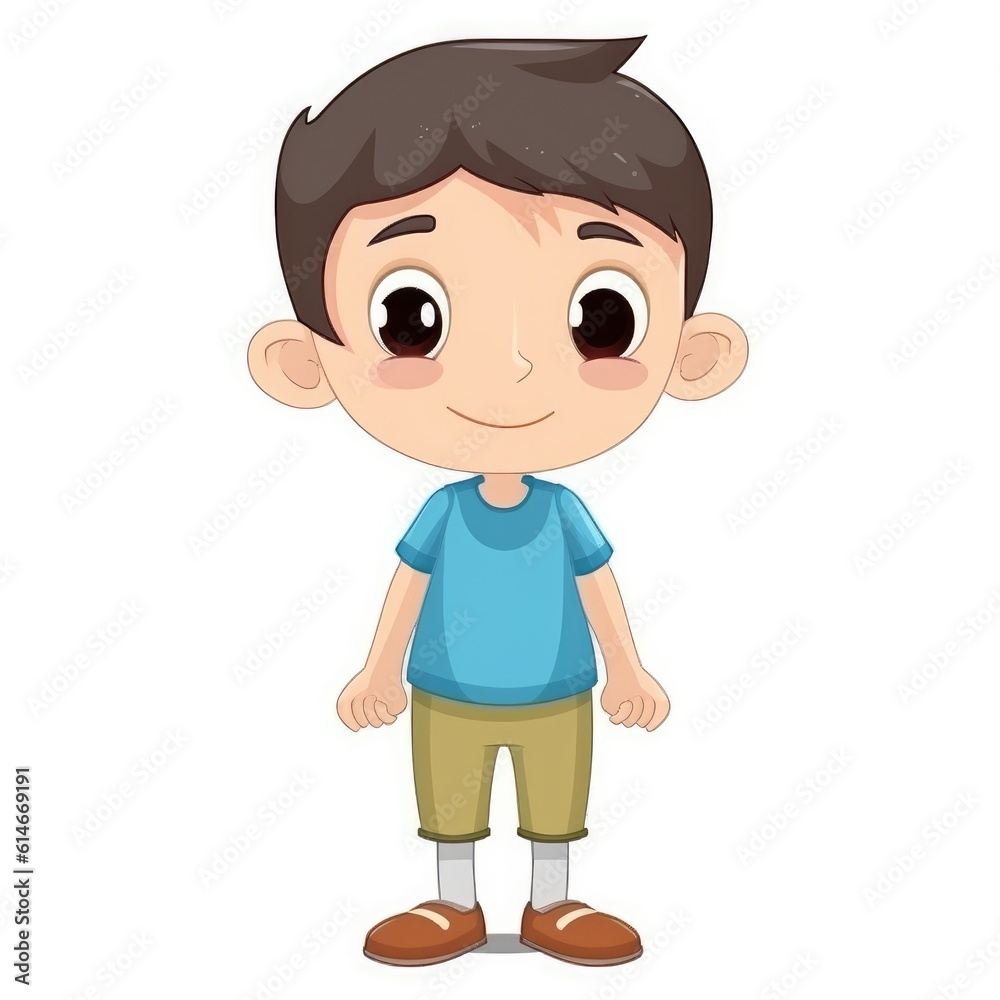 Cartoon funny little boy isolated on white background. Generative AI