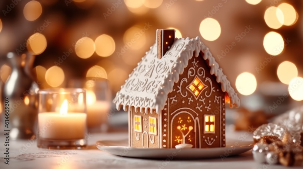 Close up of a gingerbread house . generative AI Close up of a gingerbread house . generative AI