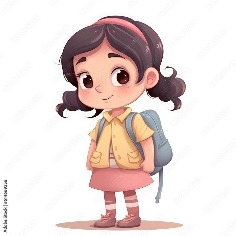 Cute cheerful girl isolated on white background. Generative AI Cute cheerful girl isolated on white background. Generative AI