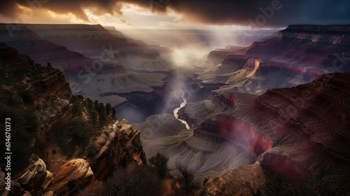 Panoramic grand canyon nature landscape in the evening (Generative AI)