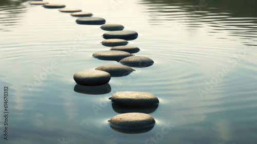 Row of Zen stones as meditation and wellness concept (Generative AI)