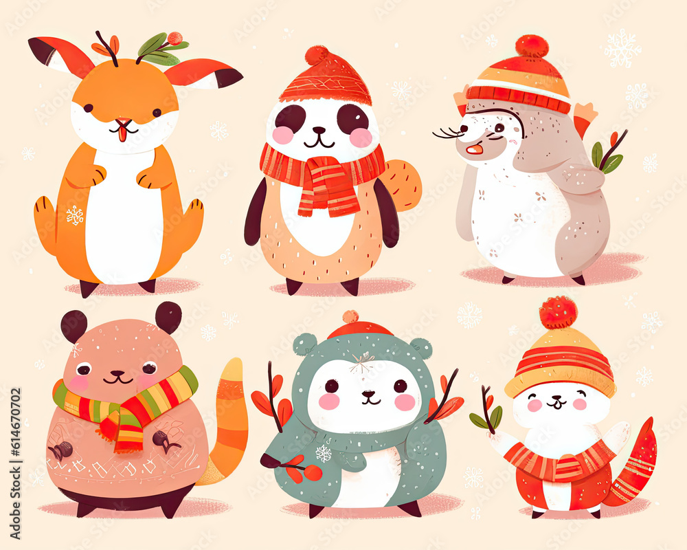 Cute animal characters ringing in the New Year