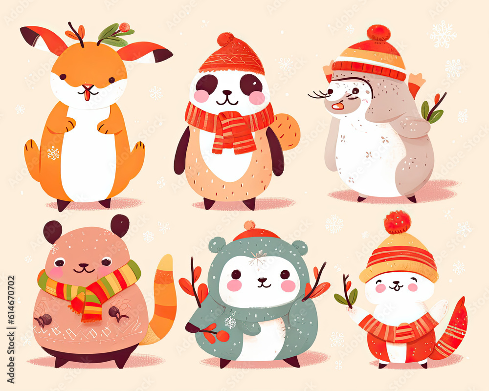 Cute animal characters ringing in the New Year Cute animal characters ringing in the New Year