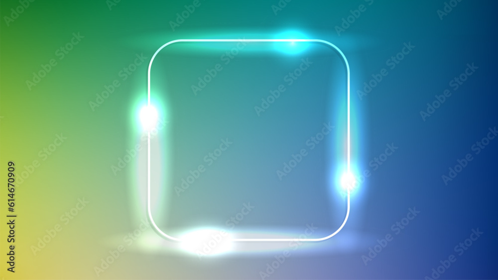 Neon rounded square frame with shining effects Neon rounded square frame with shining effects