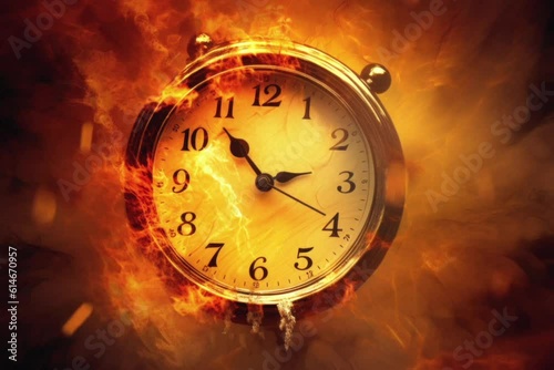Wallpaper Mural Burning Chronometer: Unveil the intensity of time's demise with a blazing clock, illuminating the concept of its finite nature. Generative AI Torontodigital.ca