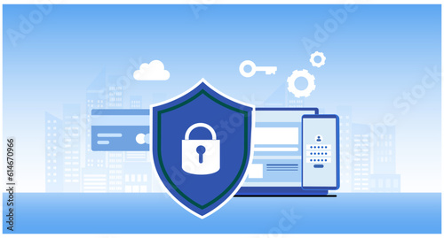 Cyber security and data protection privacy, PDPA concept. Businessman secure data management and protect data from hacker attacks and padlock icon to internet technology networking vector illustration