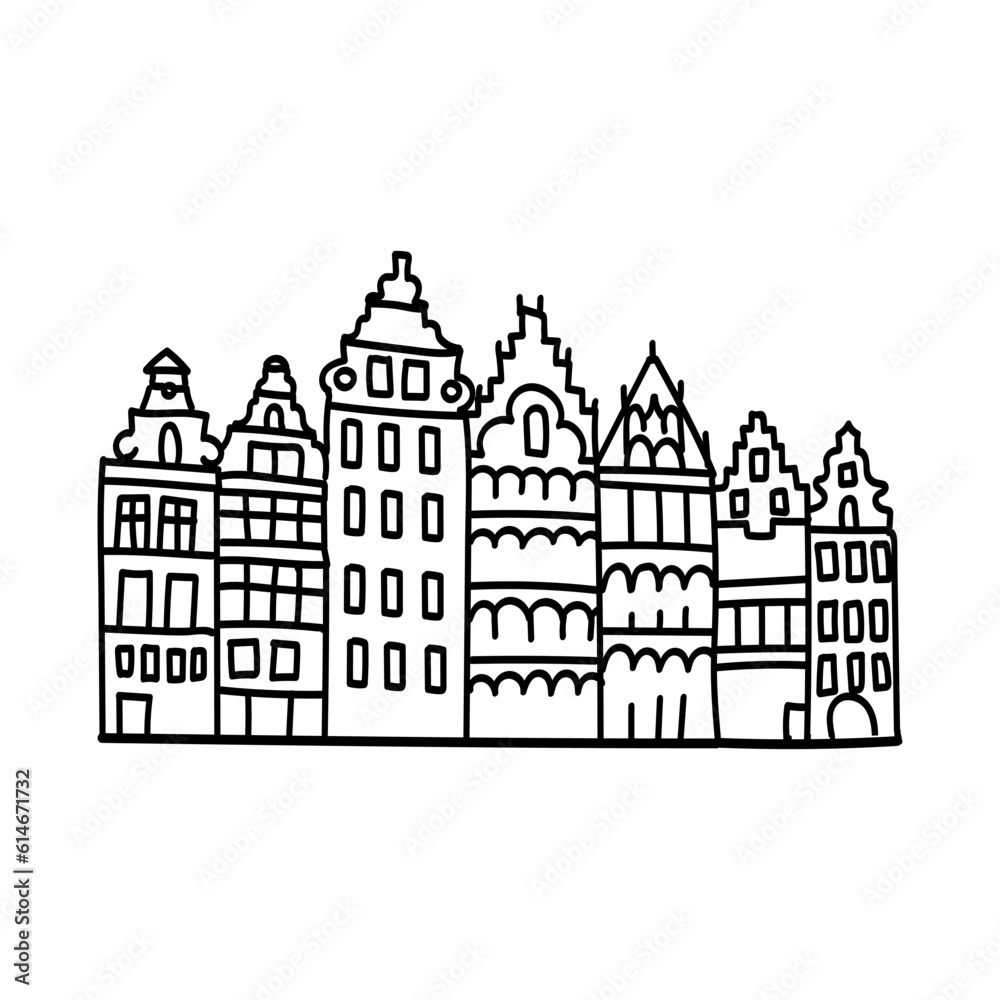 Hand drawn doodle outline icon of european building.