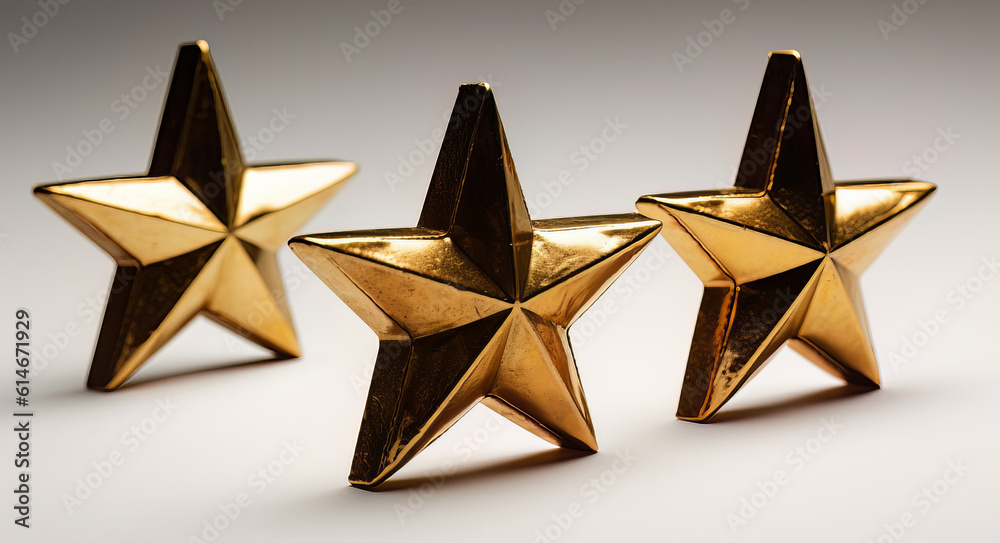 3 gold stars with outline, isolated on a white background, in the style of tilt-shift lenses 3 gold stars with outline, isolated on a white background, in the style of tilt-shift lenses
