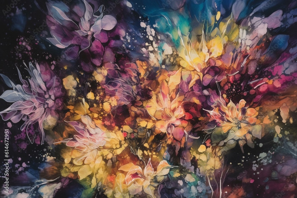 Acrylic painting of a floral abstract world. Generative AI