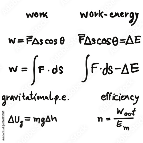Hand drawn physic formulas Science knowledge education. Chem formula and physics , math formula and physics vector, white background, hand drawn line math formula and physics formula