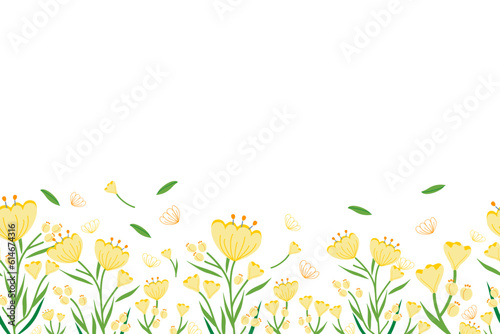 Spring Flower floral border background banner frame vector illustration yellow flower for Mother’s day, father’s day, valentines, spring,  summer, anniversary template decoration for specials day.
