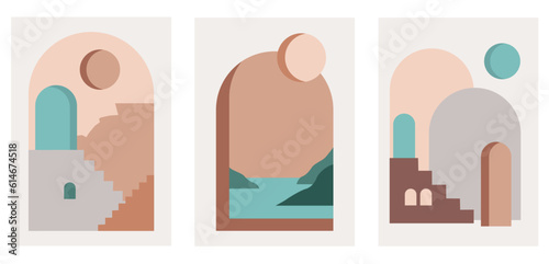 Mid-century architecture, boho print, wall decor, covers.