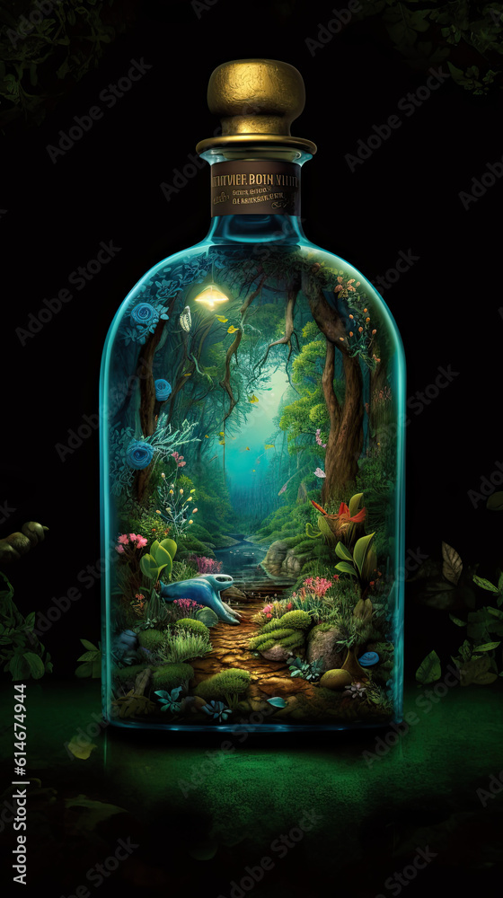 Magical Forest in a Bottle - An Enchanting and Mystical Illustration with Generative AI Magical Forest in a Bottle - An Enchanting and Mystical Illustration with Generative AI