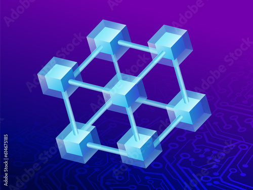 Blockchain technology system Supporting future security systems to support cryptocurrency Blockchain server encrypts and new transaction data. vector illustration.
