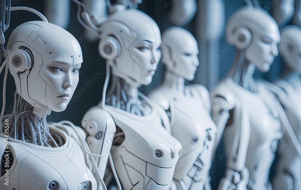 Assembly line of white porcelain body android Assembly line of white porcelain body android