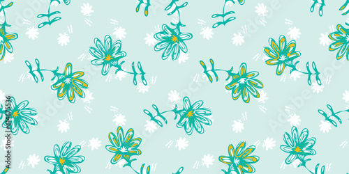 simple flower toss pattern in pastel mint green