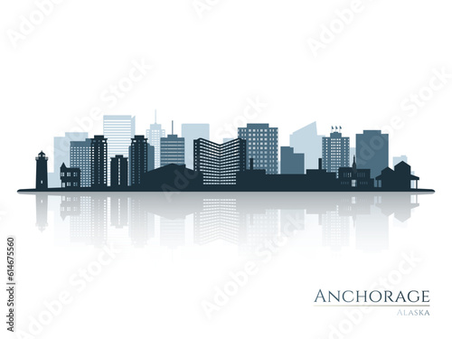 Anchorage skyline silhouette with reflection. Landscape Anchorage  Alaska. Vector illustration.
