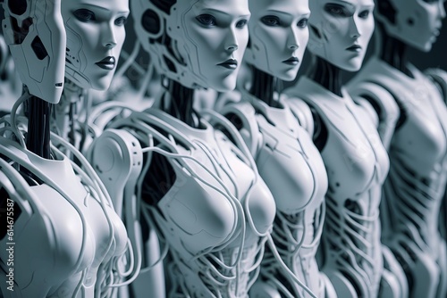 Assembly line of  white porcelain body android