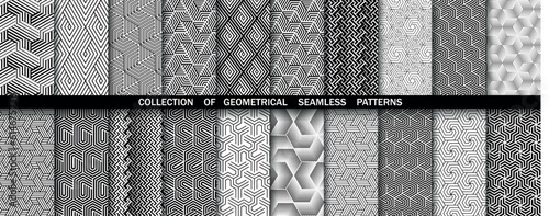 Geometric set of seamless black and white patterns. Simpless vector graphics