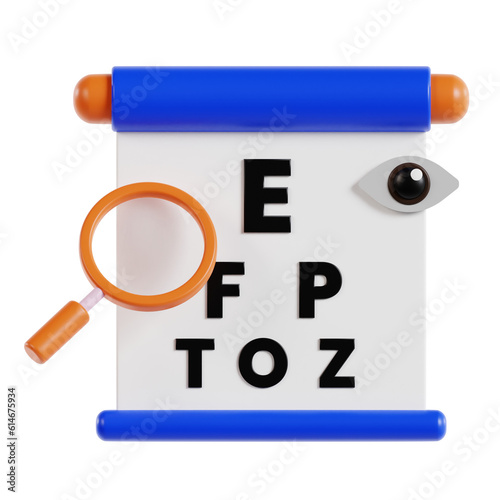 3d Eye Chart. icon isolated on white background. 3d rendering illustration