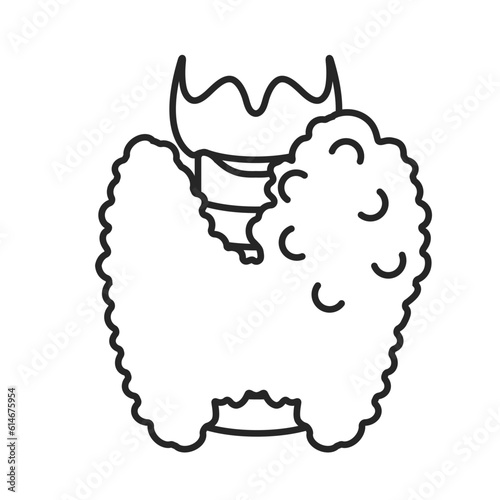 Enlarged thyroid gland lobe icon. Goiter lump swelling. Thyroid hormones function imbalance. Endocrine system disease. Hyperthyroidism and hypothyroidism. Isolated linear vector illustration.