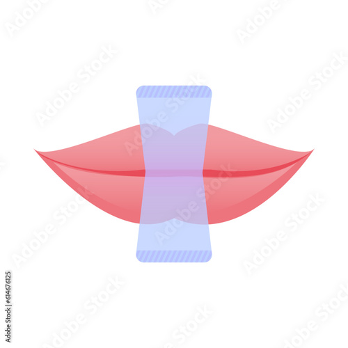Mouth tape for sleep apnea. Strips over lips to stop snoring and improve nose breathing. Better nasal breathing and nighttime sleeping. Vector illustration on white background. photo