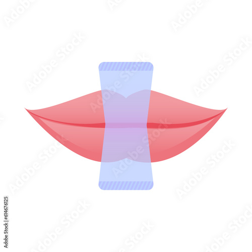 Mouth tape for sleep apnea. Strips over lips to stop snoring and improve nose breathing. Better nasal breathing and nighttime sleeping. Vector illustration on white background.