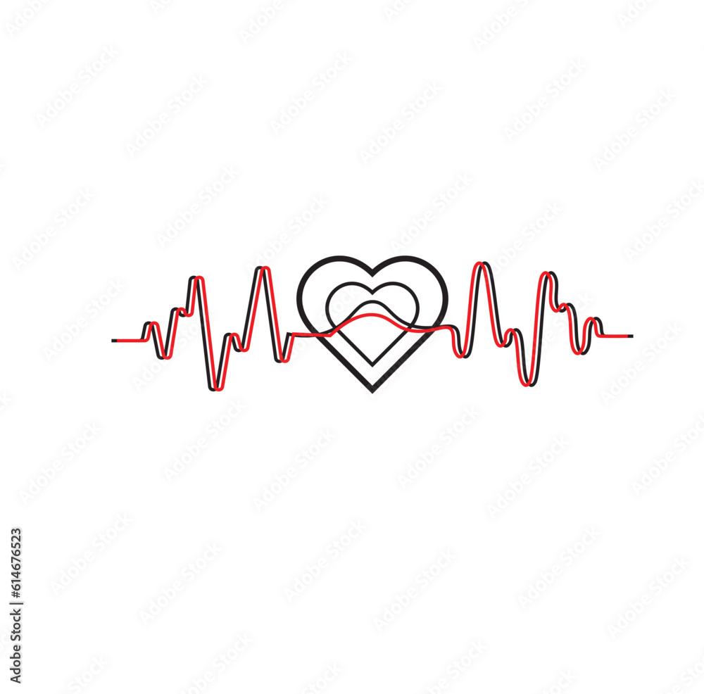 Hand drawn heartbeat isolated on white background