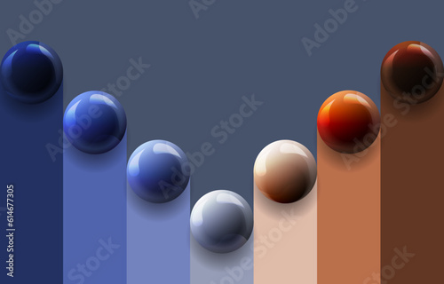 Gradient glossy shining balls on dark background. Abstract movement. Vector illustration. Can be used for process, presentations, layout, banner,info graph.