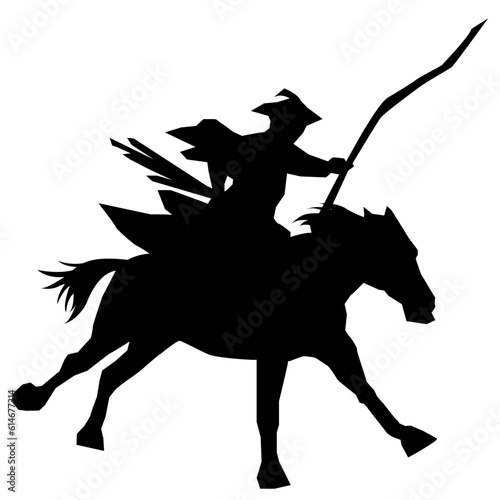 イラスト素材　　武将　シルエット　影　甲冑　弓　馬　ベクター