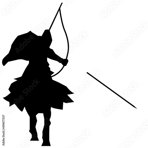イラスト素材　　武将　シルエット　影　甲冑　弓　馬　ベクター