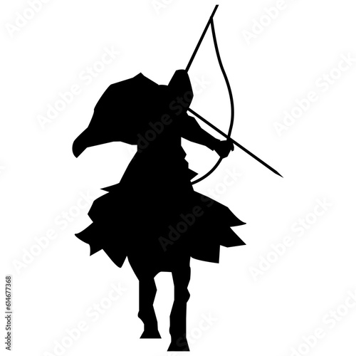 イラスト素材　　武将　シルエット　影　甲冑　弓　馬　ベクター