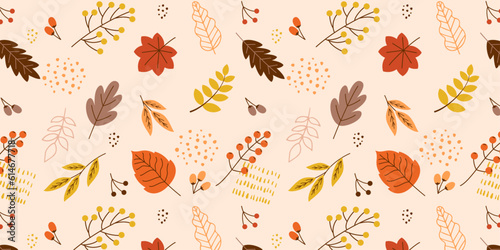 Photo 秋の紅葉した葉っぱのシームレスなパターン、ベクター背景。