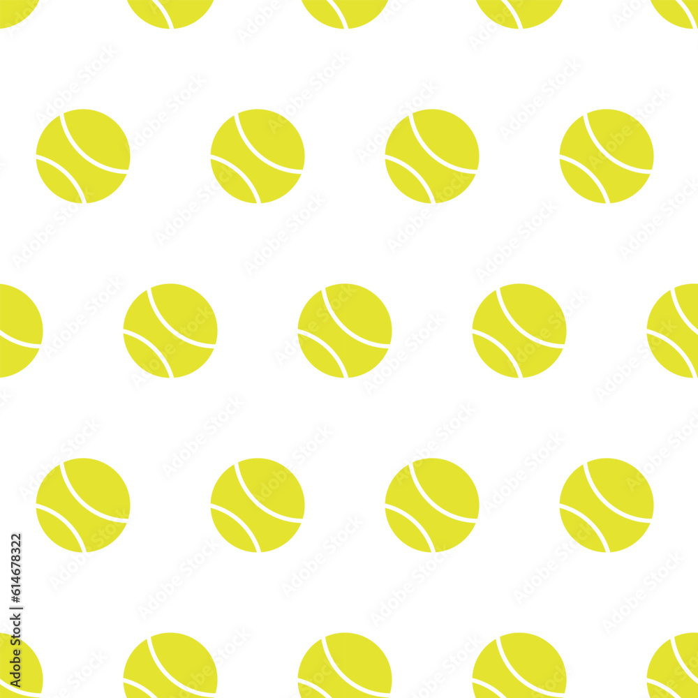 Tennis balls, seamless pattern, vector. Yellow tennis balls on a white background.