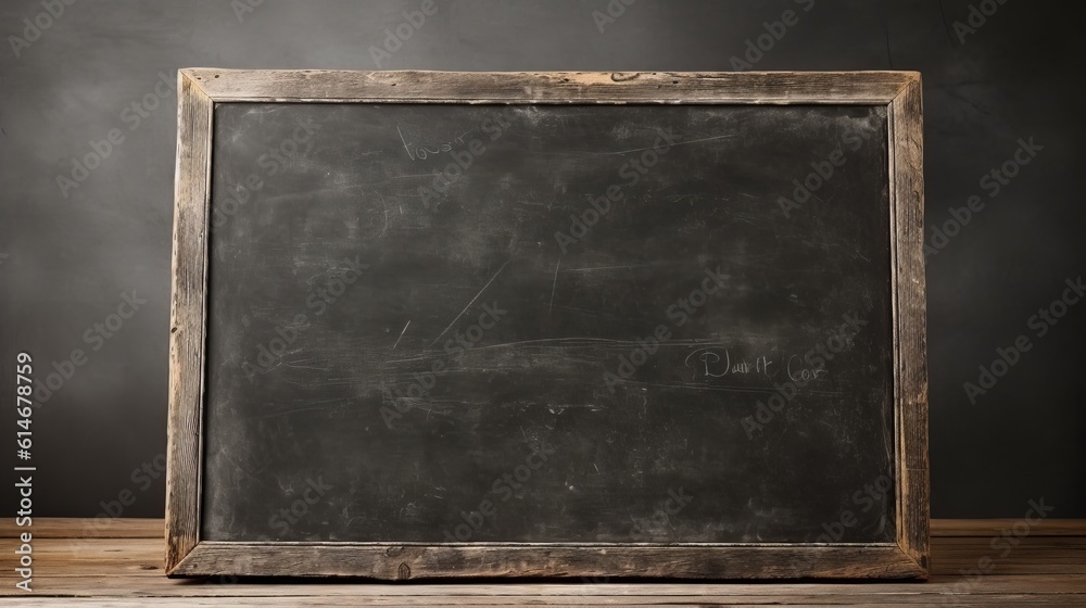 Black old empty chalkboard - blackboard with chalk on blackboard - education and school concept, Generative AI - obrazy, fototapety, plakaty 