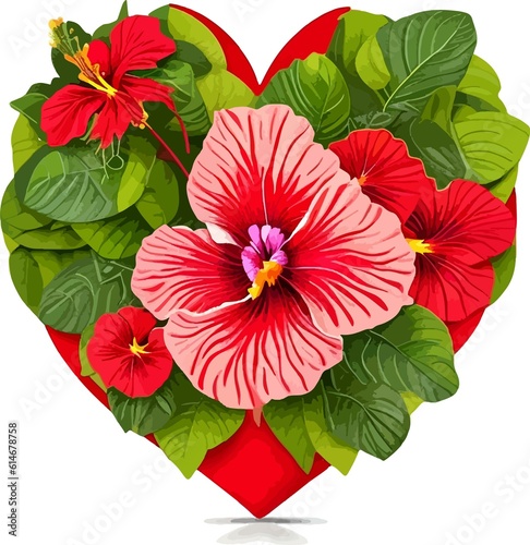 Hibiscus Flower Heart Shape Vector