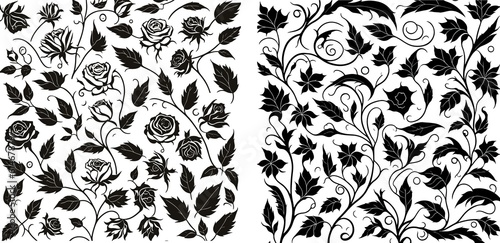 Floral Pattern Background Vector Black and White