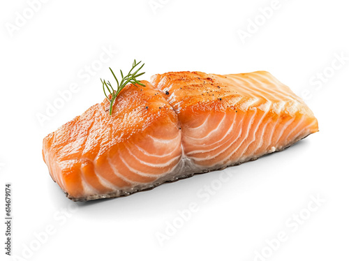 Salmon grilled roast steak isolated on transparent or white background, png