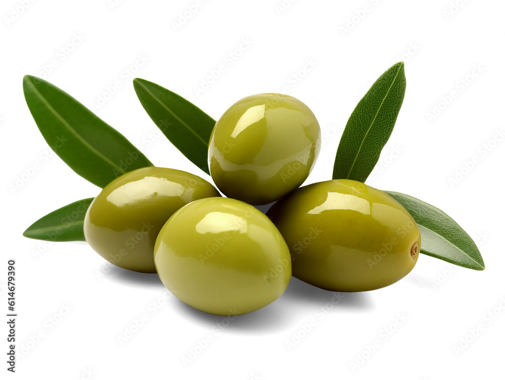 Green olives with leaves isolated on transparent or white background, png Green olives with leaves isolated on transparent or white background, png